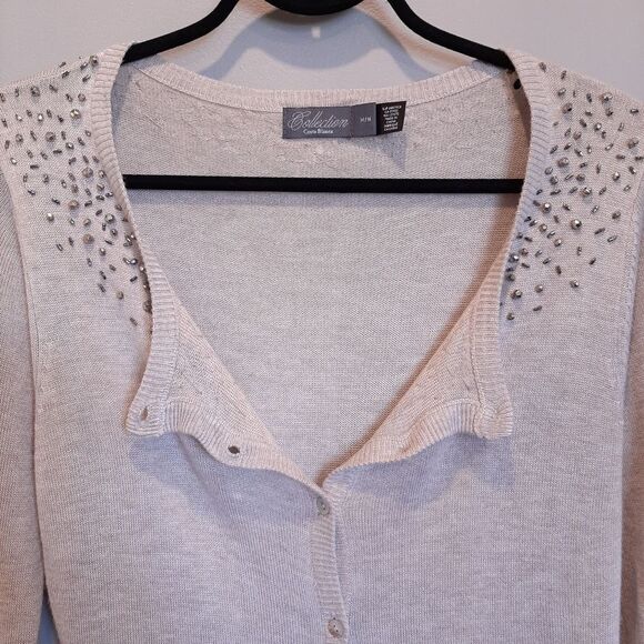 🍁COSTA BLANCA Beaded Button Front Cardigan Sweater Soft Viscose Knit - Picture 12 of 15